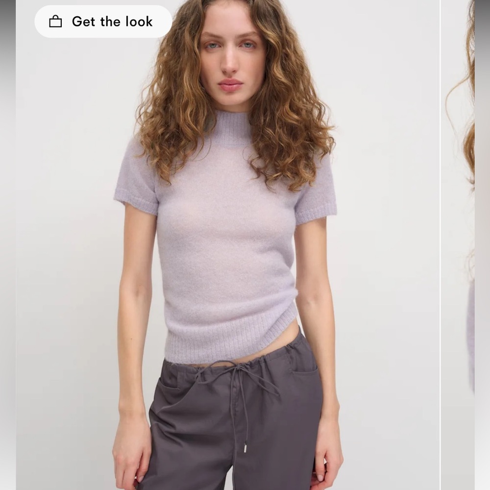 Reformation Lavender Short Sleeve Sheer Sweater Top